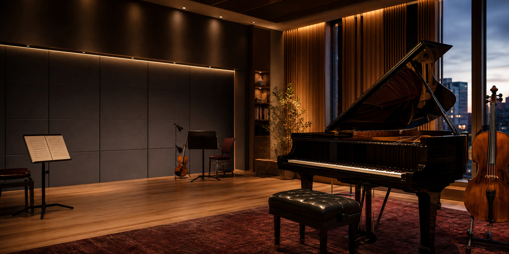 Estudio elegante de academia de musica con piano